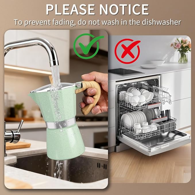 Mongdio Stovetop Espresso Maker Moka Pot, Cuban Coffee Maker Stove top coffee maker Moka Italian Espresso Greca Coffee Maker Brewer Percolator, 6 Espresso Cups, 10 oz - Green