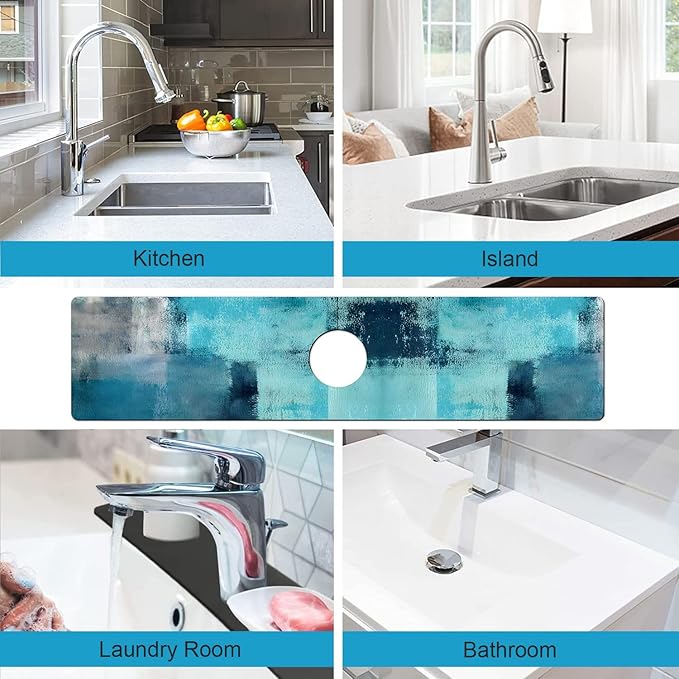 Kitchen Sink Splash Guard Faucet Mat Super Absorbent Fast Drying Mat Sink Gadgets Splash Guard Behind Faucet Drip Catcher for Kitchen (Blue, 23.5x5.5in)