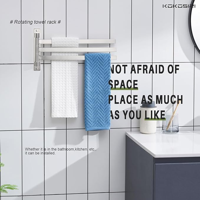 KOKOSIRI Hand Towel Holder Rack Swivel Bathroom Towel Bars Swing Out 3-Rail for Bath Kitchen Brushed Nickel Stainless Steel B5007BR-A3