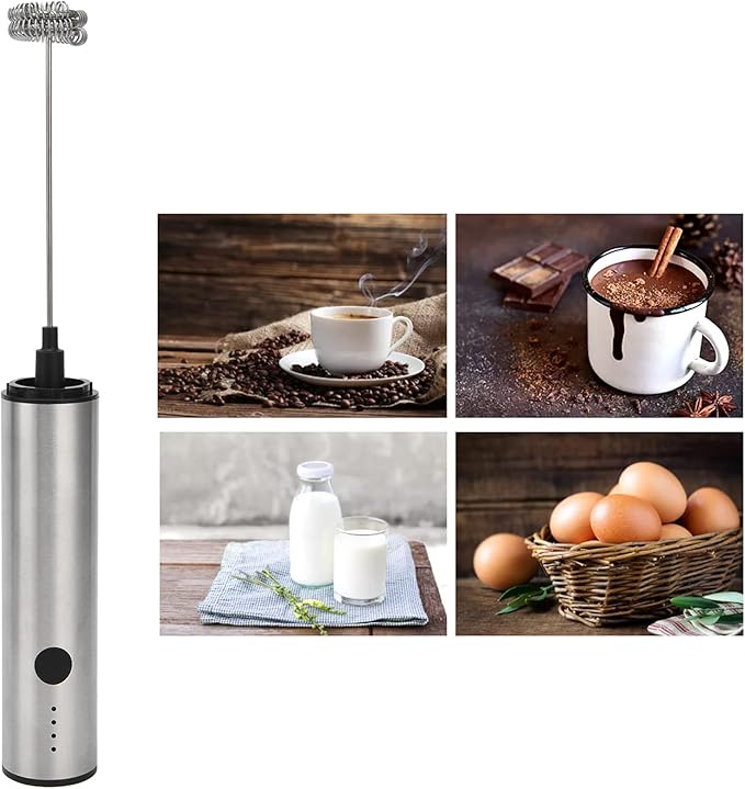 Stainless Steel Electric Milk Frother Handheld USB Charging Mini Milk Mixer - Silent Operation, Detachable Head, Portable Design for Coffee and Kitchen Use