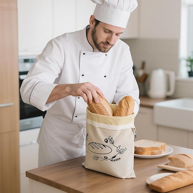 Reusable Beeswax Bread Bags for Homemade Bread & Sourdough, 2-Pack XL Airtight Food Storage Bags, Organic Cotton Linen Covers - Freezer-Friendly Freshness Preservation Keeps Fresh Longer