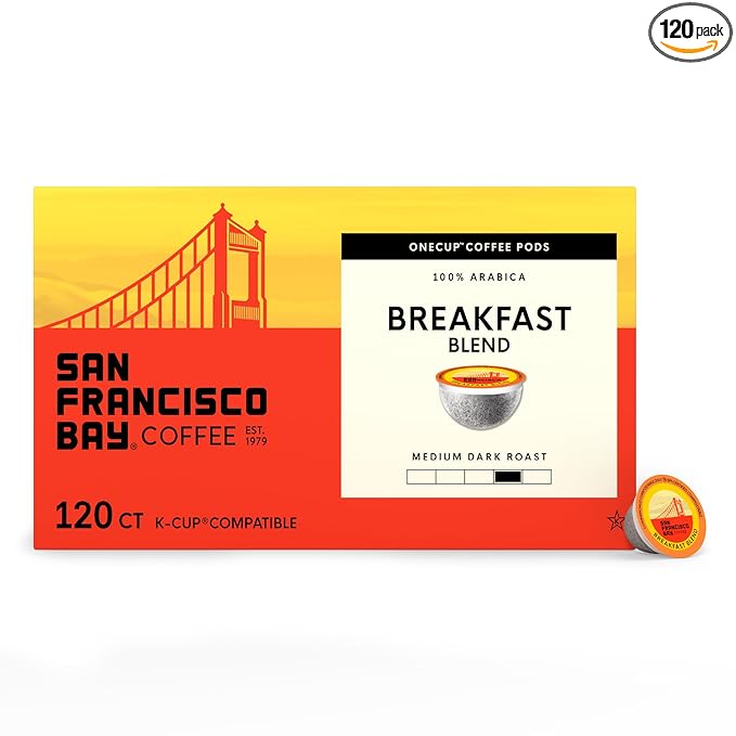San Francisco Bay K-Cup Coffee Pods, Breakfast Blend (120 ct), Medium Roast, Commercially Compostable Single-Serve Coffee Pods