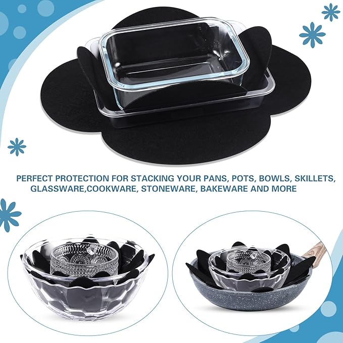 Queekay 36 Pcs Felt Pot Pan Protectors Dish Dividers Separators Bakeware Cookware Scratch Protectors Different Sizes, Thicker Pan Pads for Stacking Cookware Organizing Protecting(Black)