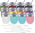 Amtidy 12 Pack Powder Coated Stainless Steel Tumbler with Lid,Equipped with straw and straw brush，12 oz Double Wall Vacuum Insulated Travel Tumbler Cup for Coffee, Wine, Cocktails