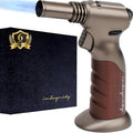 Dual Flame Butane Torch - Refillable Handheld Blow Torch for Cooking, Soldering, & Resin Art w/Adjustable Flame & Ignition Lock - Kitchen Blow Torch & Luxurious Gift Box by inZaynity® - Brown Steel