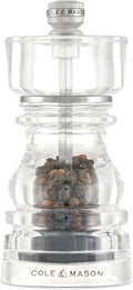 Cole & Mason London Refillable Spice Mill - Kitchen & Home Accessory - Table Black Pepper Grinder - Pepper Mill with Carbon Steel Mechanism - 5", Acrylic