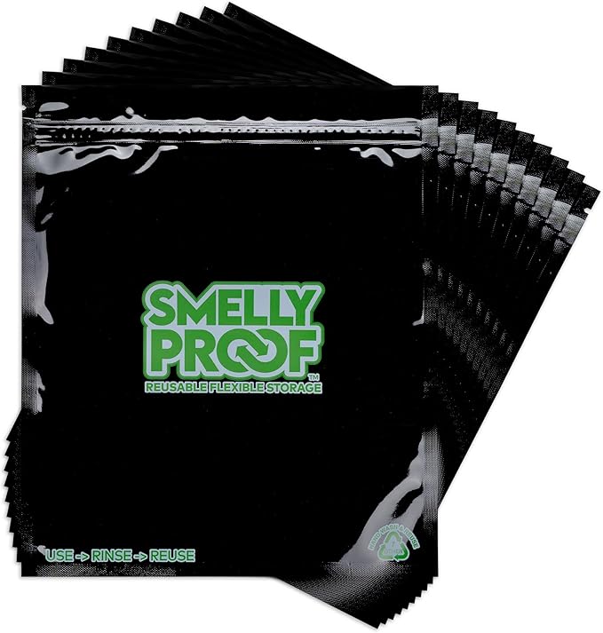 Smelly Proof Reusable Food Storage Container Bags Bundle - USA-Made, NO PEVA & BPA FREE, Easy Clean Dishwasher-Safe Freezer Bags, NO SMELL Triple Zip BLACK 4 mils FLAT, Pack of 25