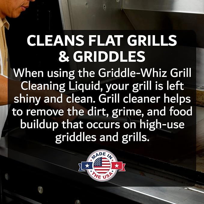 Griddle-Whiz Flat Top Grill Cleaning Kit - 4-Pack Griddle Cleaner w/ Scraper Tool & Pumice Stone for Tough Grease, Food Residue & Buildup on Griddles & Flat Top Grills - by FryOilSaver (32oz Bottles)