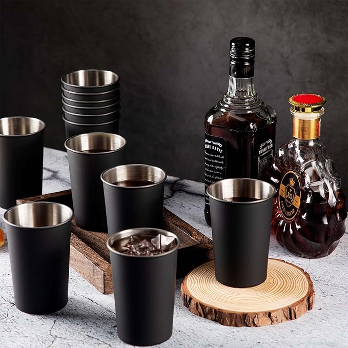 Uiifan 32 Pcs 12 oz Stainless Steel Cups for Adult Unbreakable Metal Stackable Camping Cup Stainless Steel Drinking Glasses Tumbler for Home Travel Outdoor Activities (Black)