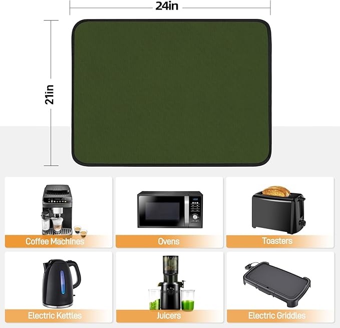 Heat Resistant Mat for Air Fryer, 21 x 24in Heat Resistant Mat for Countertop, Fireproof Silicone Countertop Protector Appliance Slider Hot pod for Air Fryer, Coffee Maker, Toaster, Oven (Green)