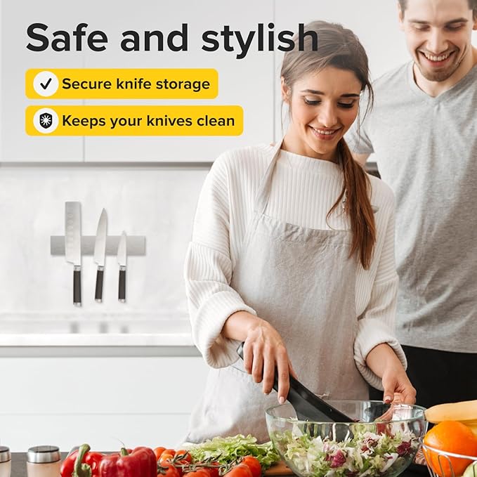 Knife Magnetic Strip 10" Steel – Magnetic Knife Holder for Wall no Screws – Kitchen Utensil Holder, Knife Bar, Knife Rack, Kitchen Organizer and Tool Holder