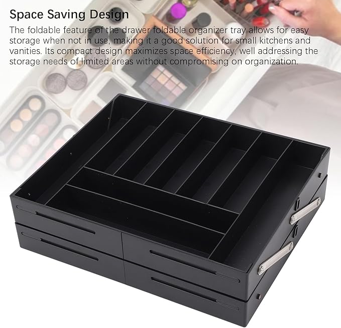 TOPINCN 2 Tier Collapsible Multi Level Drawer Organizer Tray, Folding Smart Drawer Storage, Expandable for Makeup, Jewelry, Silverware, Utensils, Kitchen Office Supplies