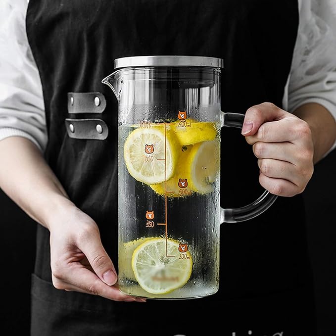 Water Pitcher Cute Glass Pitcher Home Straight Glass Teapot with Scale with Stainless Steel Filter for Juice Tea Cold/hot Beverage-1000ml Ice Tea Pitchers (Color : B)