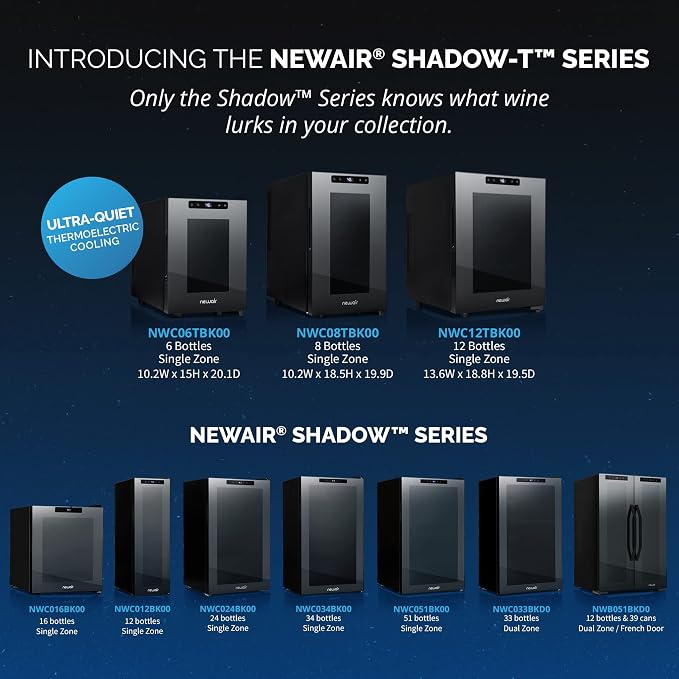 NewAir 10" Wine Fridge for 6 Bottles | Freestanding Wine Cooler Refrigerator with Glass Door | Compact Countertop Storage with Precision Cooling & Quiet Operation | Black