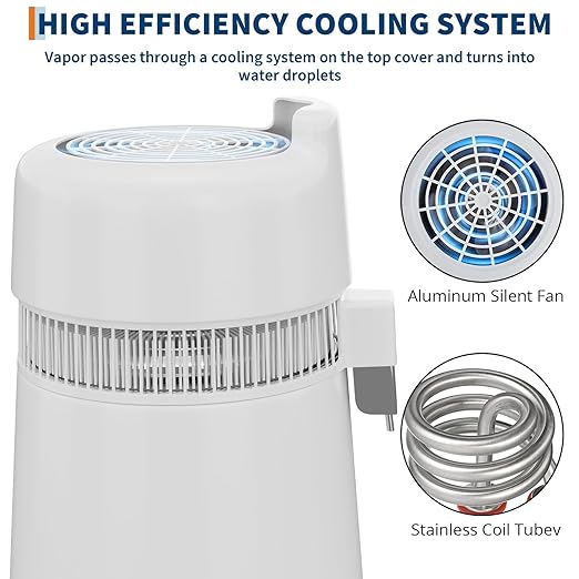 Countertop Water Distiller, 1 Gallon / 4L 750/900W Pure Water Maker with Auto Shut-Off, 304 Stainless Steel & Glass/Plastic, for Home Drinking, Cooking, Appliances – Removes Impurities & Solids