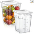 FoldTier 2 Pieces Square Food Storage Containers Polycarbonate Clear food Container with Lid Commercial Storage with Graduations for Commercial Kitchen Dough Marinating Meat(White,22 Qt)