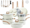 HealSmart 25Pcs Ceramic Cookware Set, Non-Toxic Nonstick Cooking Pots & Pans with Heat Resistant Grips, Complete Induction Compatible Kitchen Kit Including Multi-Size Frying Pans, Beige