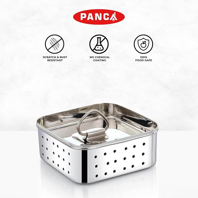 PANCA Stainless Steel Square Shape Indian Paneer/Tofu Press Mould Maker (450 Ml), Size-12.5X12.5X4.5 Centimeters, Silver (Big)