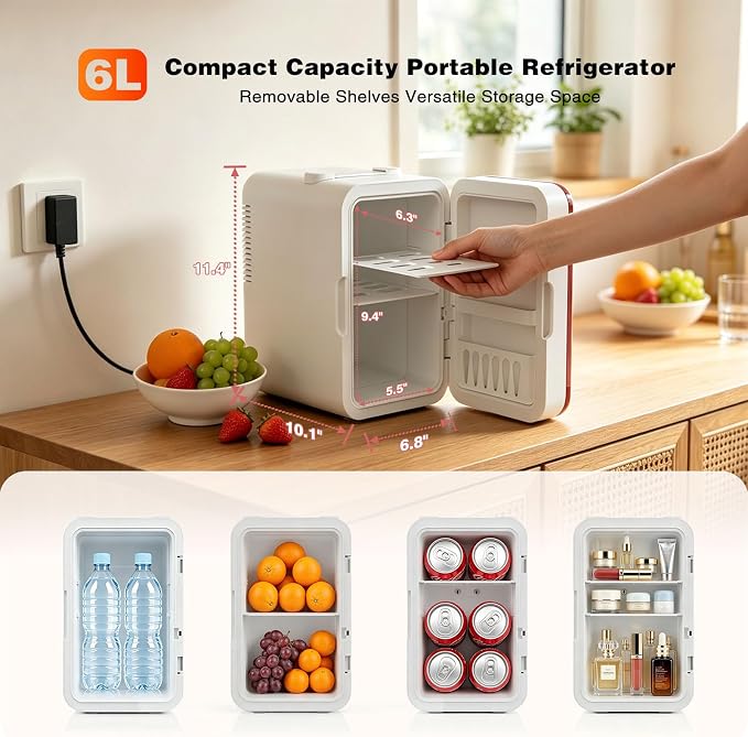 YLFU Mini Fridge for Bedroom, 6L Skincare Fridge with LED Mirror for Dorm & Office, Portable Cooler & Warmer Small Compact Refrigerator for Skincare, Makeup and Cosmetics