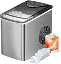 Silonn Countertop Ice Maker, 9 Ice Cubes in 6 Mins, 26 Lbs in 24 Hrs, Compact Ice Machine with Ice Basket & Scoop, 2 Ice Sizes Self-Cleaning Ice Maker for Home/Party/Office, Stainless Steel