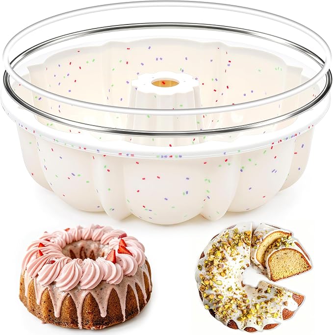 Vinino 9.5 Inch Silicone Fluted Tube Cake Pan with Metal Reinforced Frame, Pound Cake Pan Mold, BPA Free Silicone Bakeware for Cake, Bread, Jello, Gelatin, Flan, 1 Pack