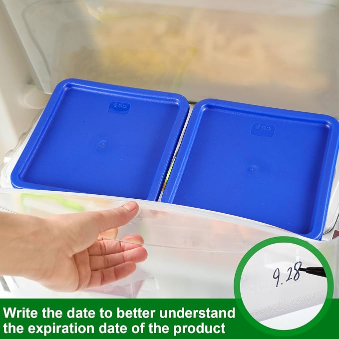 FoldTier 2 Pieces Square Food Storage Containers Polycarbonate Clear food Container with Lid Commercial Storage with Graduations for Commercial Kitchen Dough Marinating Meat(Blue,18 Qt)