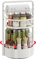 Rotating Spice Rack with Paper Towel Holder, White | 2 Tier Turntable Lazy Susan, Durable Iron, Seasoning Organizer, For Kitchen Countertop