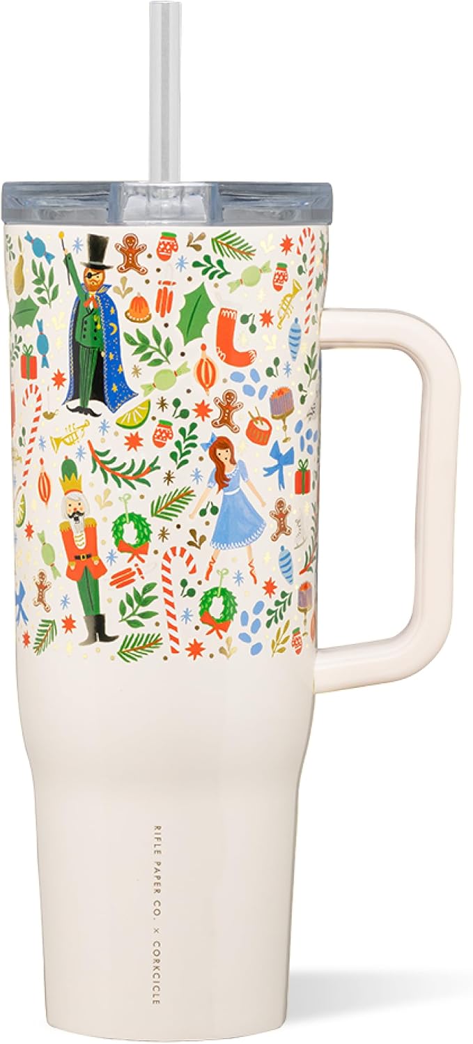 Corkcicle x Rifle Paper Co. Cruiser Insulated Tumbler with Handle & Straw - Keeps Drinks Cold 20 Hours - BPA-Free - Gift for Mom - Great for Mother's Day or Christmas - 40 oz - Nutcracker Ballet