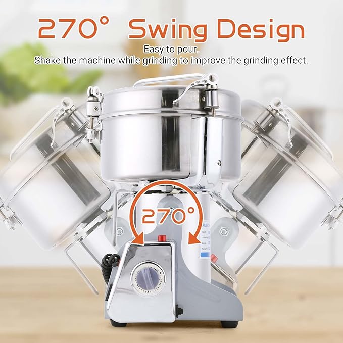 Electric Grain Mill Grinder 2000g High-speed Grain Spice Herb 3500W Dry Grinder Machine 304 Stainless Steel Superfine powder high-speed grain mill 36000r/min for Kitchen Home and Commercial