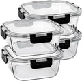 27 oz Glass Food Storage Containers with lids, 4 Pack Square Sandwich Containers/Box for Meal Prep, 3.3 Cup Glass Meal Prep Containers, Microwave, Oven, Freezer and Dishwasher, BPA-free