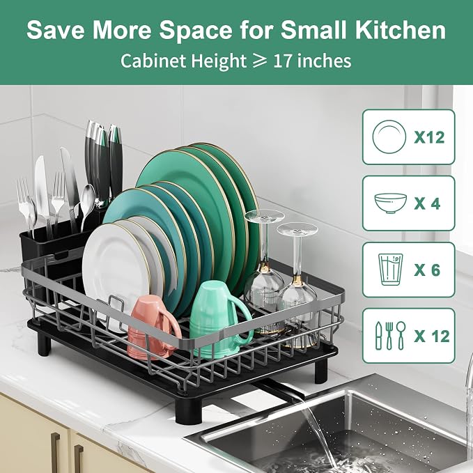MOUKABAL Kitchen Organizer Set - Premium Dish Drying Rack (Black,Grey)