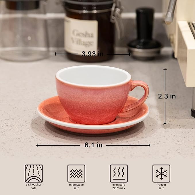 Loveramics Coffee Cup Ceramic, 8 oz Latte Art Cup with Saucer for Cappuccino, Tea, Espresso, Thick - walled stoneware Cappuccino mug Set for Cafe and Barista - Potters Colours (Berry, 8OZ)