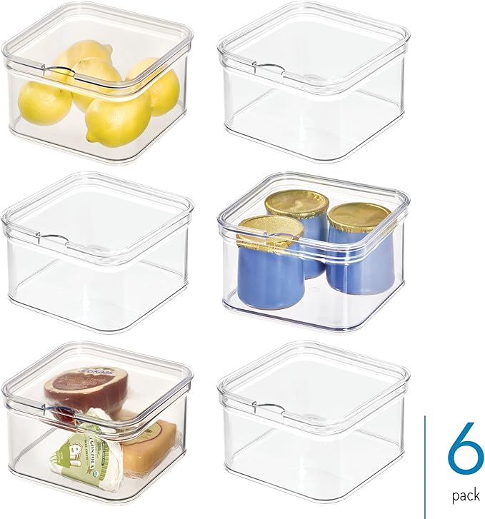 iDesign Stackable Fridge Organizer Bins with Lids for Fresh Produce - Set of 6 - Clear