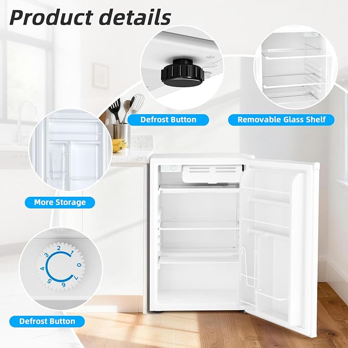 Antarctic Star 4.5 Cu.Ft Compact Refrigerator with Freezer,Mini Fridge Single Door with Adjustable Thermostat,Removable Glass Shelves for Apartment/Dorm/Office,WHITE