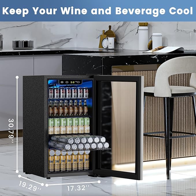 Electactic Mini Fridge 130 Can Beverage Refrigerator Cooler, 3.2 Cu.Ft Drink Fridge forSoda Wine Beer, Digital Temperature Control Cooler for Home, Dorm, Bar