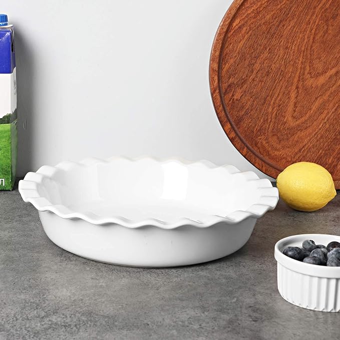 ONTUBE Ceramic 10.5 Inch Deep Pie Pans 50oz (White, 10.5" x 2 Pieces)