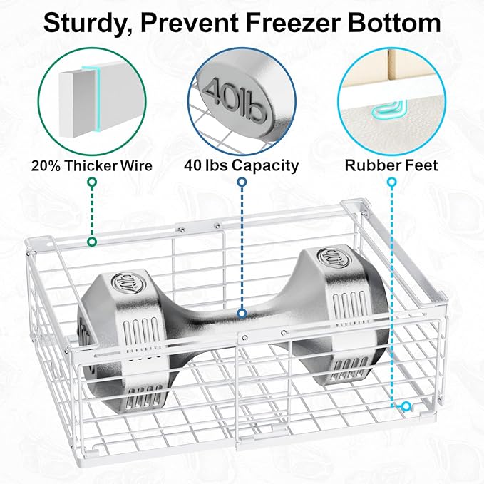 iSPECLE 4 Pack Freezer Organizer Bins - Fit 10 to 20 Cu.Ft Deep Freezer, Expandable Wire Storage Chest Freezer Baskets for Frozen Food, Stackable with Handles, White