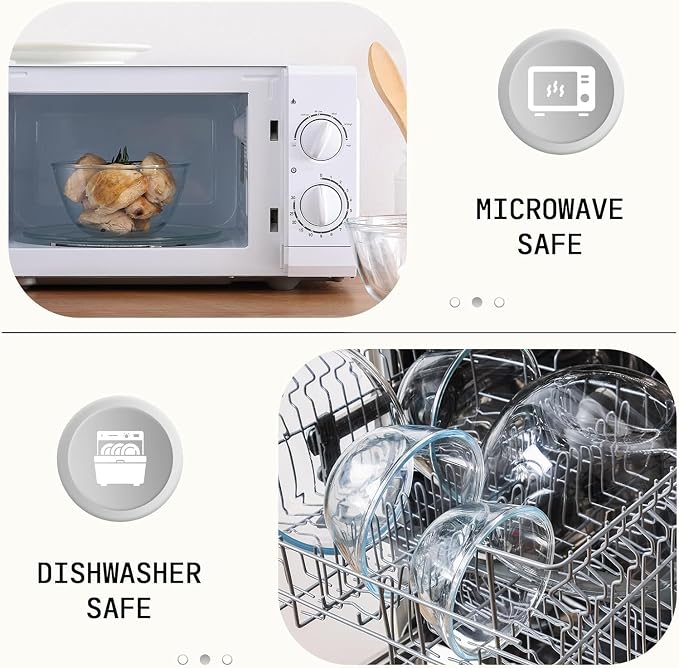 Cuiselect 5pc Glass Mixing Bowls with Lids Set (4.65QT, 2.80QT, 1.64QT, 1.16QT, 0.85QT), Nesting Salad Bowl, Glass Mixing Bowl for Cooking, Baking, Prepping-Dishwasher Microwave Freezer Safe(Brown)