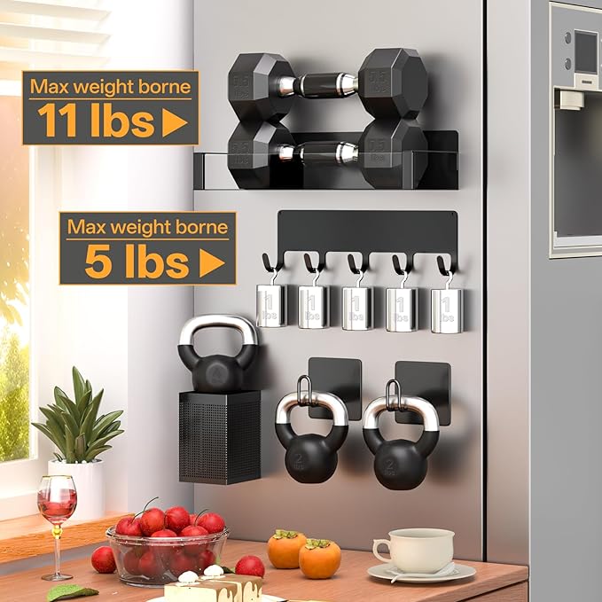 DTUQYX Magnetic Spice Rack for Refrigerator, 8 Pack Clear Plastic Front Metal Magnetic Shelves with Magnet Hooks Rack, Utensil Caddy & Adjustable Paper Towel Holder, No Drill Kitchen Storage Organizer