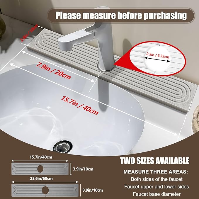 Faucet Mat For Kitchen Sink, 15.7" Diatomite Kitchen Sink Splash Guard, Super Absorbent, Sink Faucet Mat Splash Guard, Faucet Sink Splash Guard For Bathroom Counter (Light Gray)