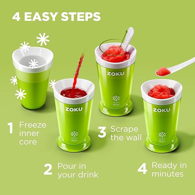 ZOKU Original Slush and Shake Maker, Compact Make and Serve Cup with Freezer Core Creates Single-Serving Smoothies, Slushies and Milkshakes in Minutes, BPA-free, Green