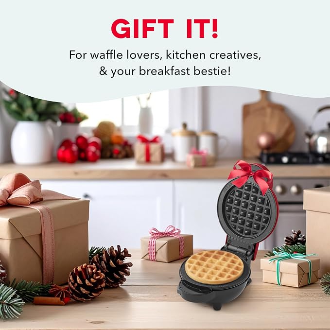 Dash Holiday MultiMaker Mini System - Includes Seasonal Snowflake, Pumpkin, Heart, Santa, and Classic Waffle Plates - Red, Six 4-Inch Removable Plates