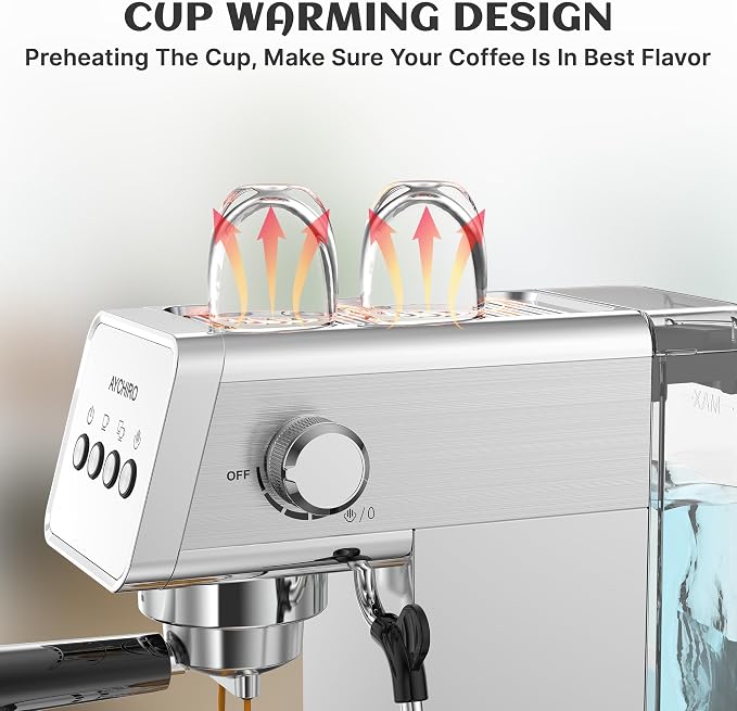 AYCHIRO 20 Bar Espresso Machine, Professional Espresso Machine with Milk Frother, Compact Espresso Maker for Cappuccino and Latte, Removable Water Tank and Drip Tray