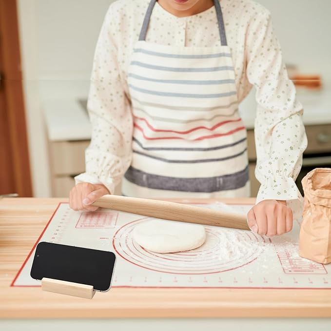 FoldTier Maple French Rolling Pin, Wood Rolling Pins for Baking with Silicone Baking Mat and Wood Base, Christmas Fondant Roller for Pie Crust Cookies Pastry Pizza Dough and Bread
