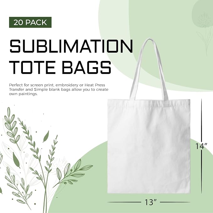 Joyclub Bundle of 8 Set Sublimation Tumblers Blanks and 20 Pack Sublimation Tote Bags