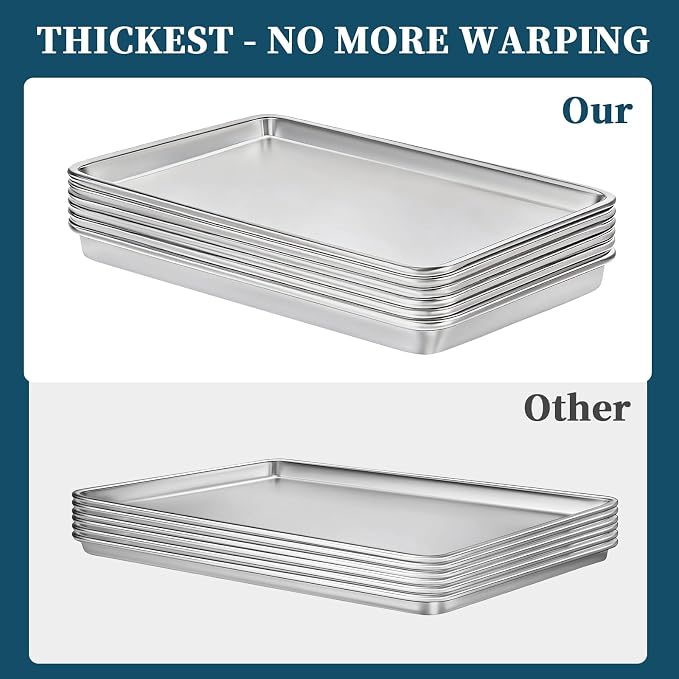 Full Size Commercial Quality Baking Sheet Pan, Bastwe Aluminum Cookie Tray Pan for Oven, Freezer, Bakery, Hotel Restaurant, Thick Steel Rim Prevents Warping (6 Pack, 26 x 18 Inch)