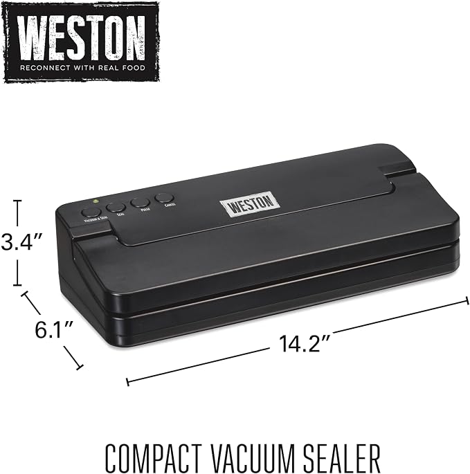 Weston Compact Vacuum Sealer Machine For Food With Powerful 23” Hg Pump | For Bags Up To 11” Wide | 100 Watts | Corner Guides for Easy Align | Intuitive Controls + Pulse Function | Black | 65-2061-W