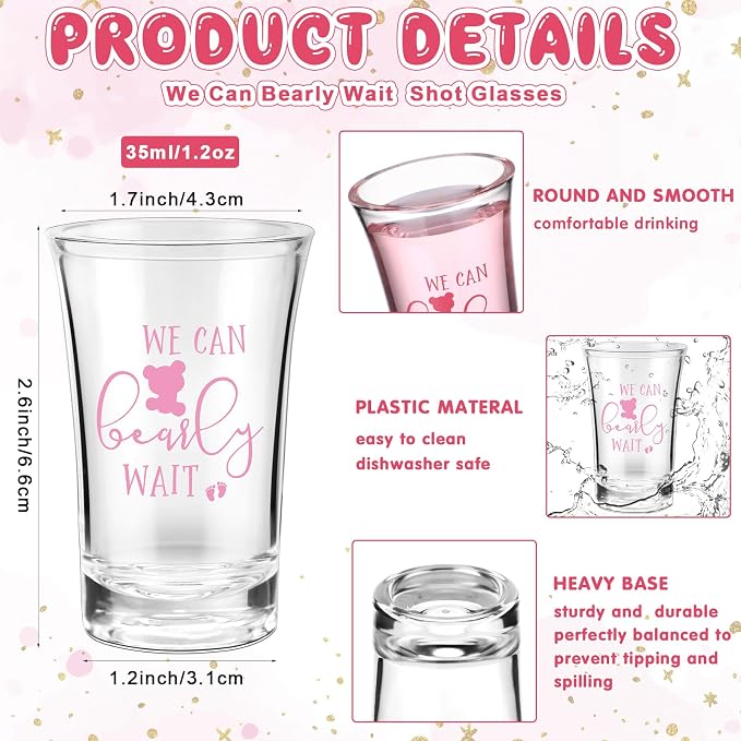 Pickmesh 25 Sets Baby Shower Favor for Guests Include Bear Girl Acrylic Clear Shot Glasses Thank You Cards Organza Bags Babies Shower Gifts for Gender Reveal Party Supplies
