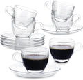 Glass Espresso Shot Cups with Saucers Set of 6, Clear Small Demitasse Cup with Stainless Steel Spoons, Dishwasher & Microwave Safe Tiny Coffee Mugs Only for Espresso, 2.5OZ/75M