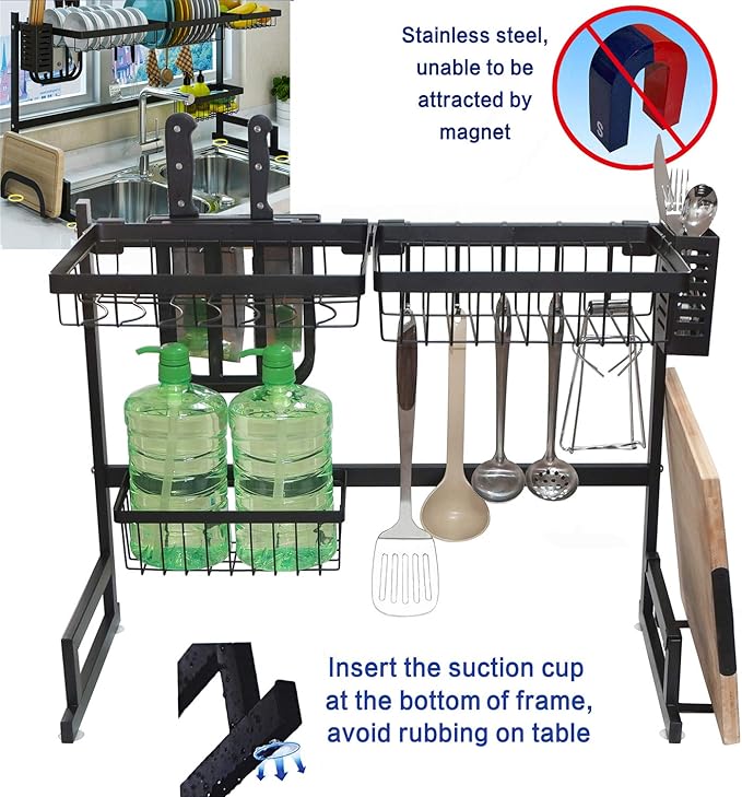 HTTMT- Stainless Steel Dish Rack Over Sink W/Cutlery Holder Kitchen Drainer Organizer [P/N:ET-DISHRACK001]
